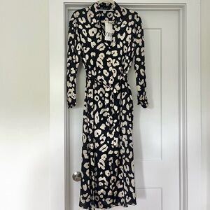 NWT Zara Leopard Satin Shirt Dress